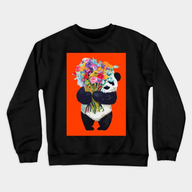 Panda with Bouquet Crewneck Sweatshirt by maxcode